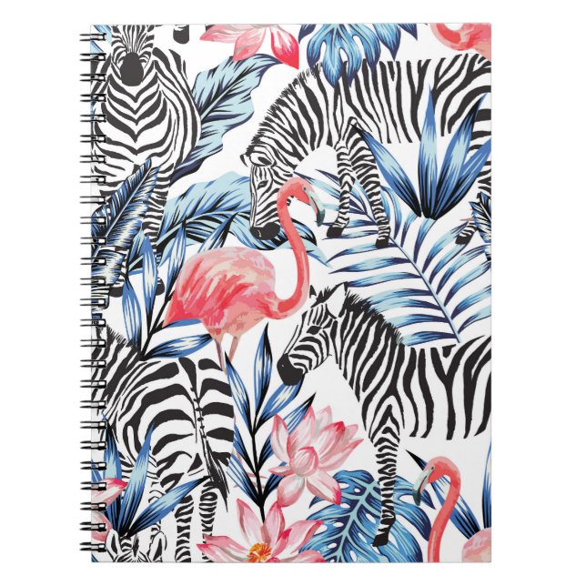 Tropical Flair: Flamingo Zebra Paradise Notebook (Front)