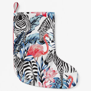 Tropical Flair: Flamingo Zebra Paradise Small Christmas Stocking