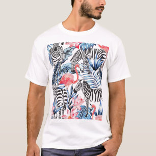 Tropical Flair: Flamingo Zebra Paradise T-Shirt