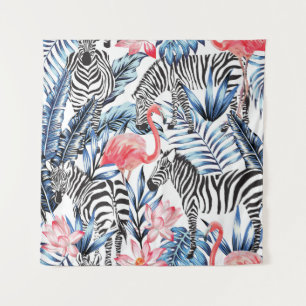 Tropical Flair: Flamingo Zebra Paradise Tapestry