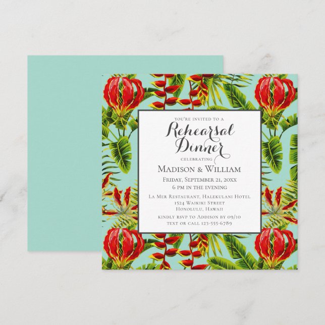 Tropical Flame Lily Chic Modern Floral Invitation (Front/Back)