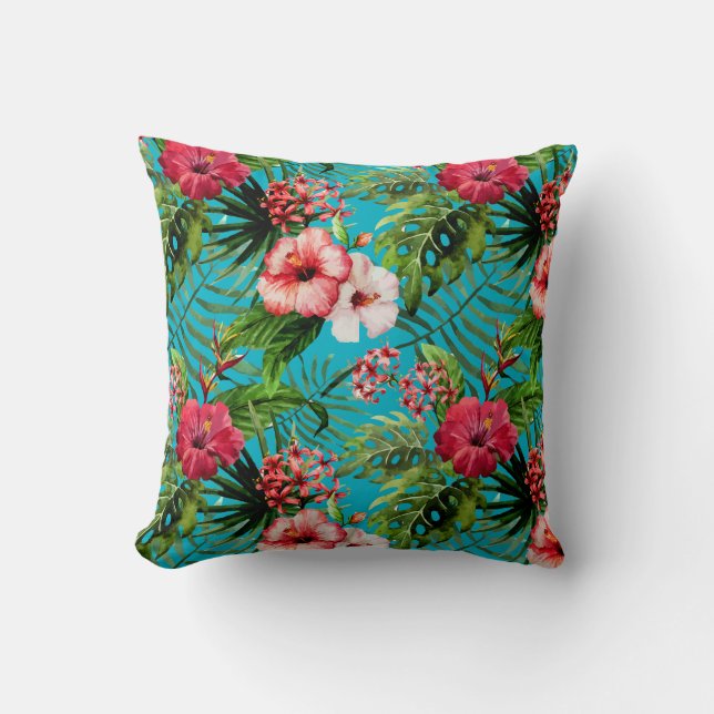 Tropical Flamigos And Palm Trees Throw Pillow (Front)