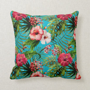Tropical Flamigos And Palm Trees Throw Pillow