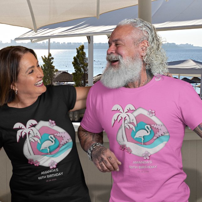 Tropical Flamingo 60th Birthday Party T-Shirt (Creator Uploaded)