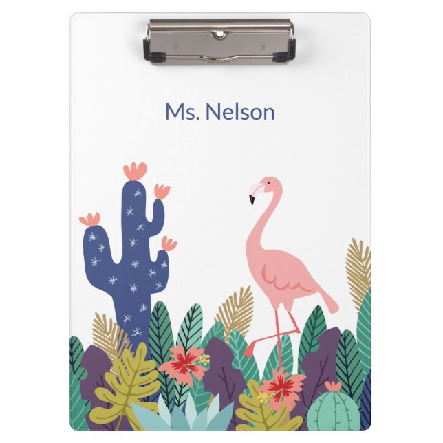 Tropical Flamingo and Cactus Clipboard (Front)