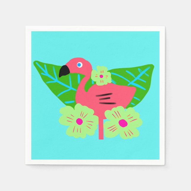 Tropical Flamingo and Flowers Napkin (Front)