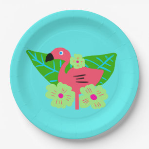Tropical Flamingo and Flowers Paper Plate