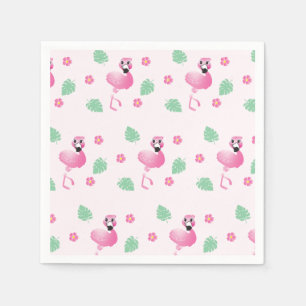 Tropical Flamingo And Flowers Pattern Light Pink Napkin