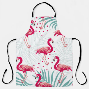 Tropical flamingo and leaves, summer pattern. apron