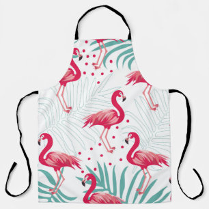 Tropical flamingo and leaves, summer pattern. apron