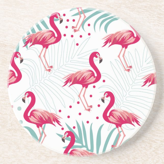 Tropical flamingo and leaves, summer pattern. coaster (Front)