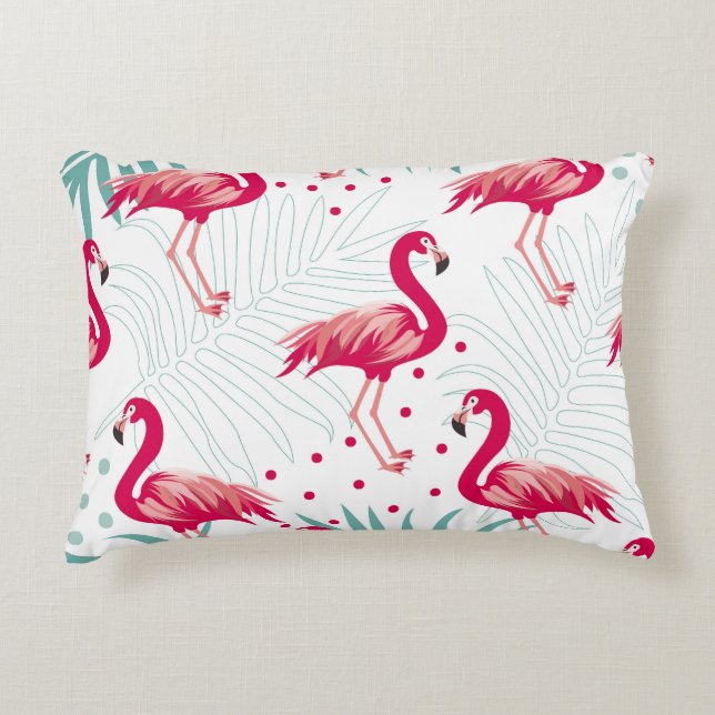 Tropical flamingo and leaves, summer pattern. decorative cushion (Front)