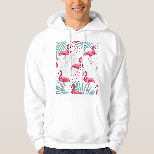 Tropical flamingo and leaves, summer pattern. hoodie (Front)