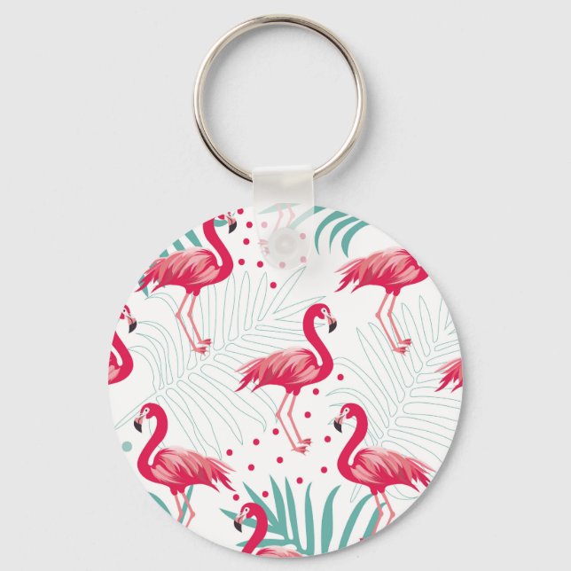 Tropical flamingo and leaves, summer pattern. key ring (Front)