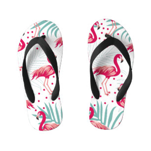 Tropical flamingo and leaves, summer pattern. kid's flip flops