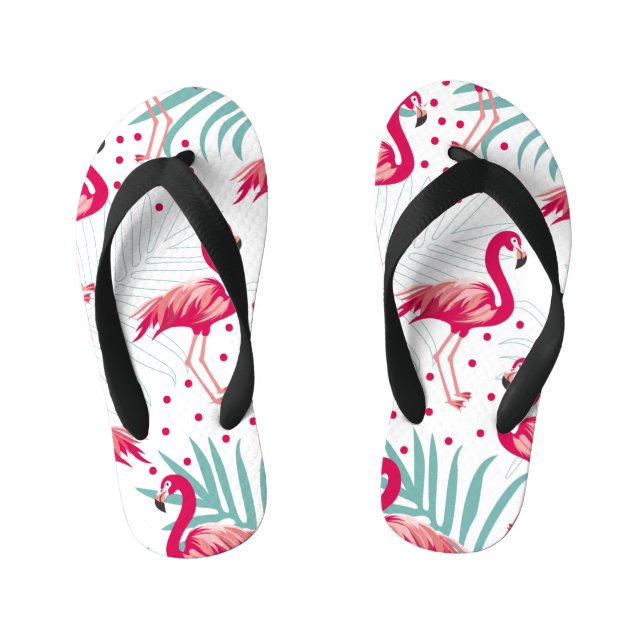 Tropical flamingo and leaves, summer pattern. kid's flip flops (Footbed)