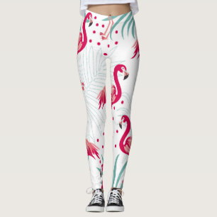 Tropical flamingo and leaves, summer pattern. leggings