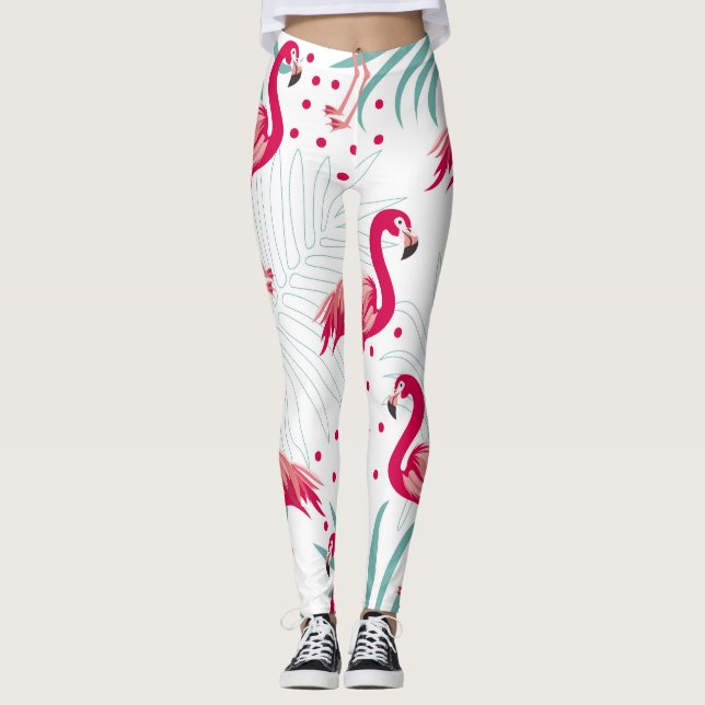 Tropical flamingo and leaves, summer pattern. leggings (Front)