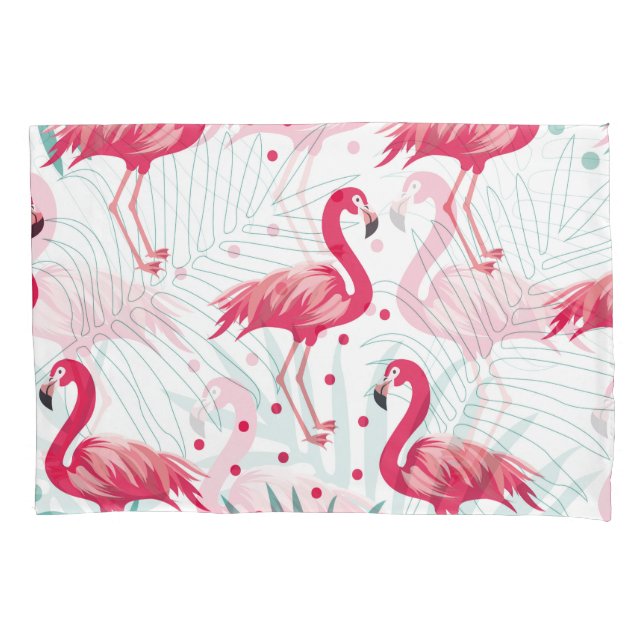 Tropical flamingo and leaves, summer pattern. pillowcase (Front)