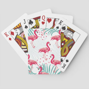 Tropical flamingo and leaves, summer pattern. playing cards