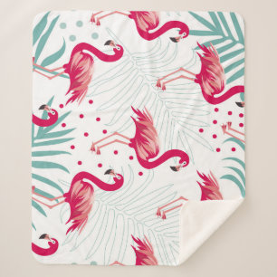 Tropical flamingo and leaves, summer pattern. sherpa blanket