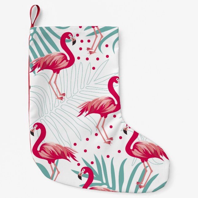 Tropical flamingo and leaves, summer pattern. small christmas stocking (Front)