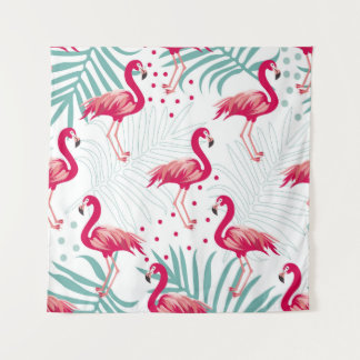Tropical flamingo and leaves, summer pattern. tapestry