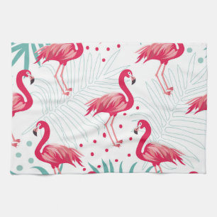 Tropical flamingo and leaves, summer pattern. tea towel