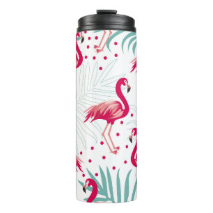 Tropical flamingo and leaves, summer pattern. thermal tumbler