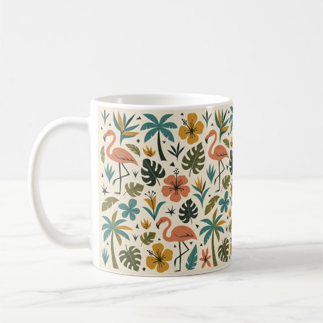 Tropical Flamingo and Palm Tree Pattern Coffee Mug (Left)