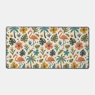 Tropical Flamingo and Palm Tree Pattern Desk Mat