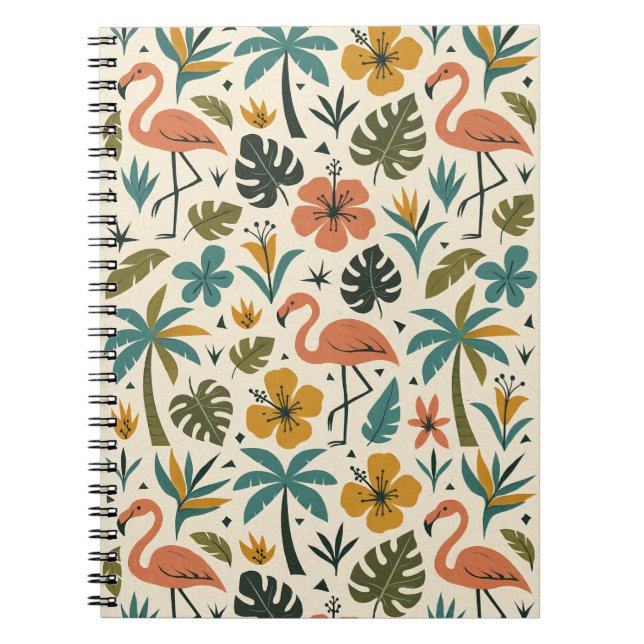 Tropical Flamingo and Palm Tree Pattern Notebook (Front)