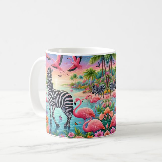 Tropical Flamingo and Zebra Coffee Mug (Front Left)