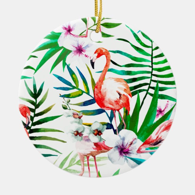 Tropical flamingo art ceramic tree decoration (Front)