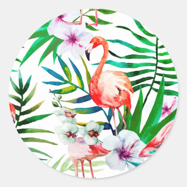 Tropical flamingo art classic round sticker (Front)