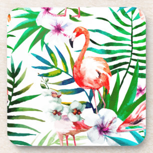 Tropical flamingo art coaster