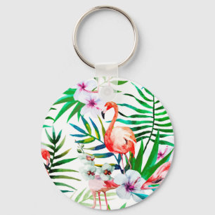 Tropical flamingo art key ring
