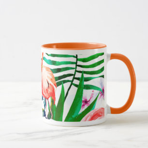 Tropical flamingo art mug