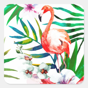 Tropical flamingo art square sticker