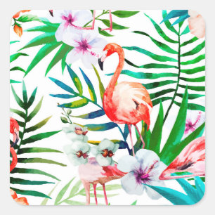 Tropical flamingo art square sticker