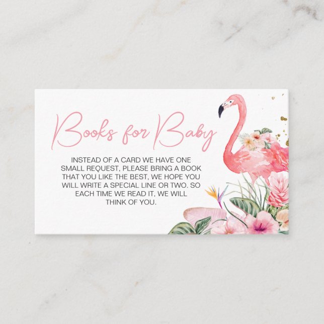 Tropical Flamingo Baby Shower Books for Baby Enclosure Card (Front)