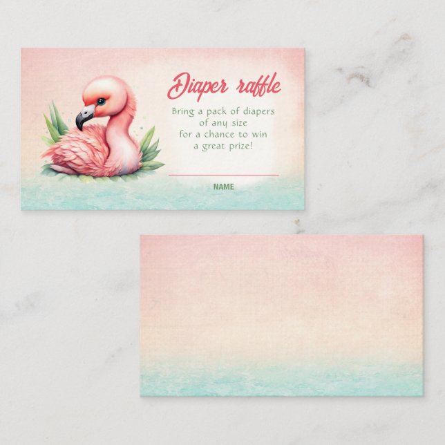 Tropical Flamingo Baby Shower Diaper Raffle Card (Front/Back)