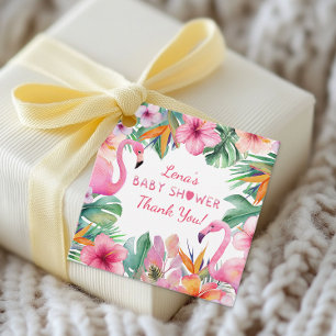 Tropical Flamingo Baby Shower Gift Tag