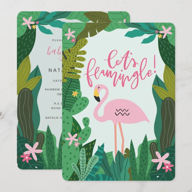 TROPICAL FLAMINGO BABY SHOWER INVITATION (Front/Back)