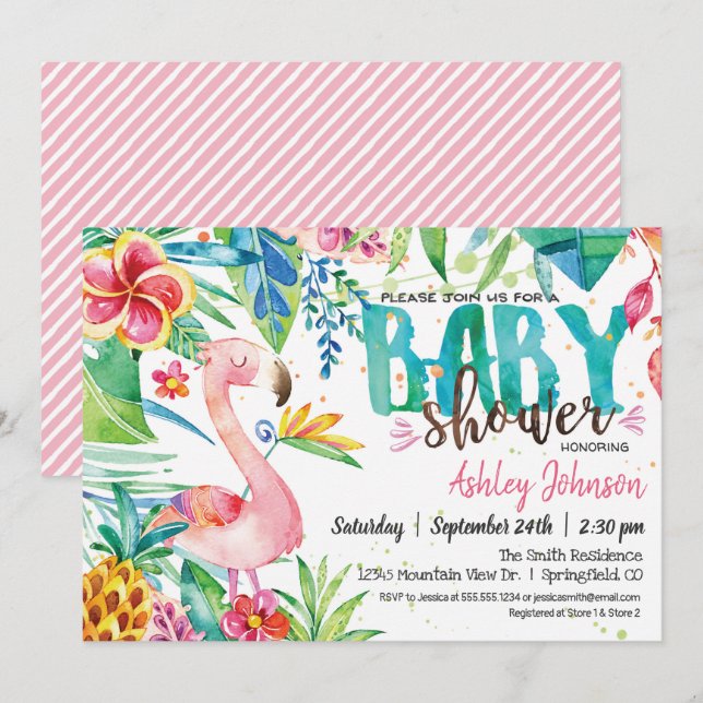 Tropical Flamingo Baby Shower invitation (Front/Back)