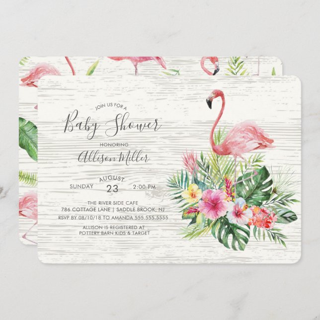 Tropical Flamingo Baby shower Invitation (Front/Back)