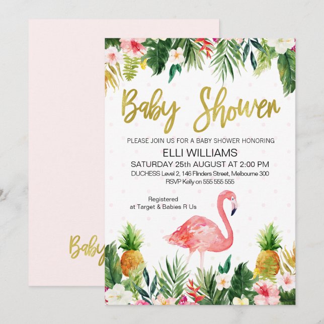 Tropical Flamingo Baby Shower invitation (Front/Back)