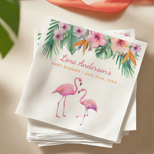 Tropical Flamingo Baby Shower Napkin with Name