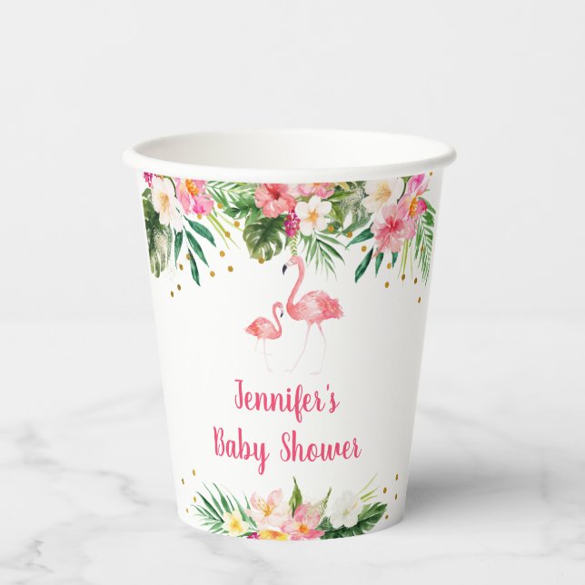 Tropical Flamingo Baby Shower Paper Cups (Front)