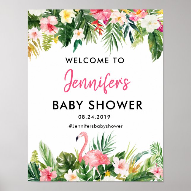 Tropical Flamingo Baby Shower Welcome Poster (Front)
